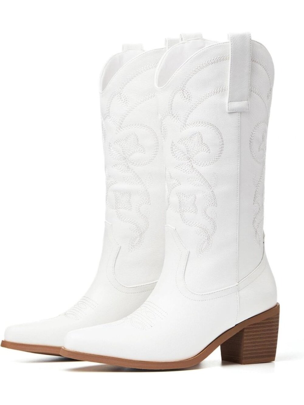 Women's White Cowgirl Boots Pointed Toe Chunky Heels Country Western Boots